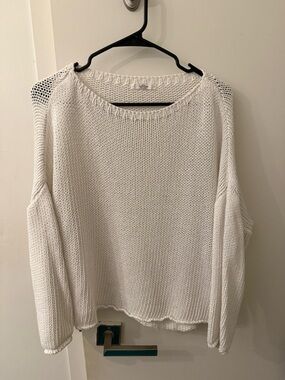Women's White Scoop Neck Knit Sweater by Unknown Brand